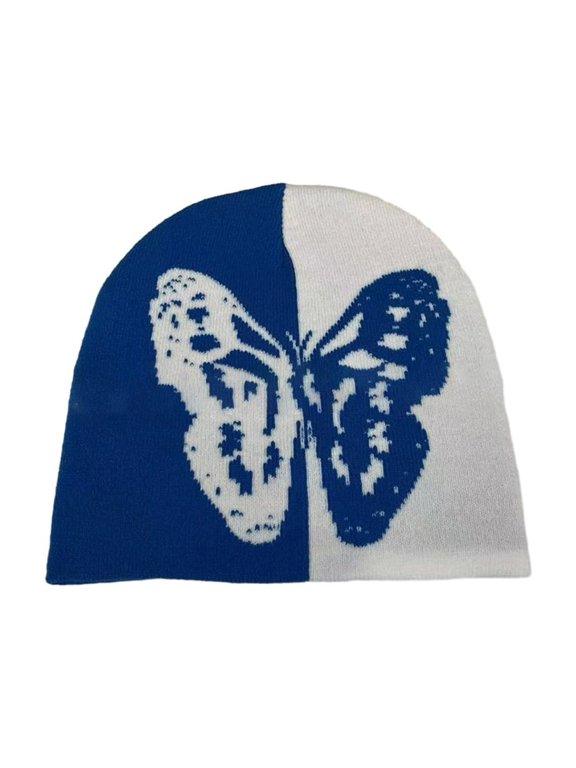 Knit Hat Handmade Winter Beanie Hat with Butterfly Pattern Casual Walking