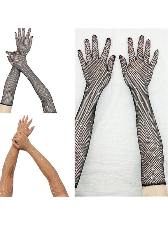 Mesh Gloves Rhinestone Mesh Black Stage Gloves for Photography