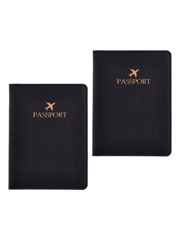 Passport Holder 2-Pack PU1eatherBlack for Business Travel Document Organizer