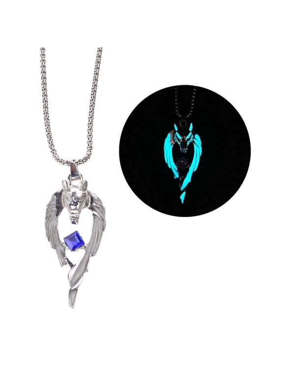 Pendant Necklace Wolf Totem Chain Blue Luminous Punk for Men