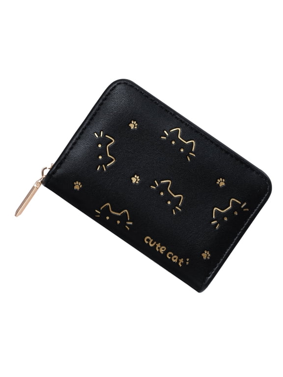 Short Wallet Black Cat for Women for Travel Credit Card Holder