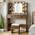 thumbnail image 1 of Haewon 33" Vanity Desk with Mirror and Lights and Power Outlet, Makeup Vanity with Large Desktop & Drawers, Vanity Set with Stool for Bedroom, Retro Brown, 1 of 7