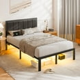 thumbnail image 1 of Haewon Full Size Bed Frame with Upholstered Headboard, Metal Platform Bed Frame with USB Charging and LED Lights, Under-Bed Storage, No Box Spring Needed, Noise Free, Hassle-Free Assembly, Dark Grey, 1 of 8
