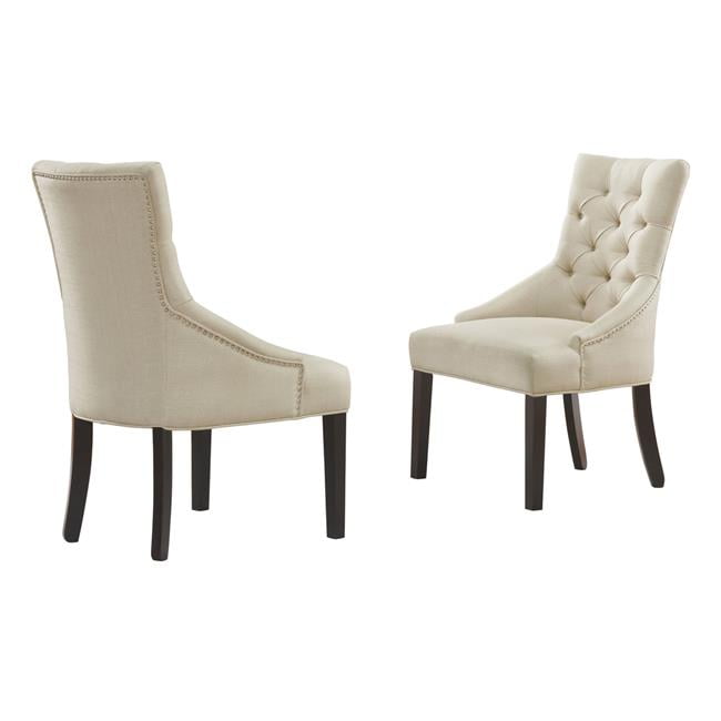 Elegant Cream Upholstered Wood Side Chair with Tufted Detailing (Set of 2)
