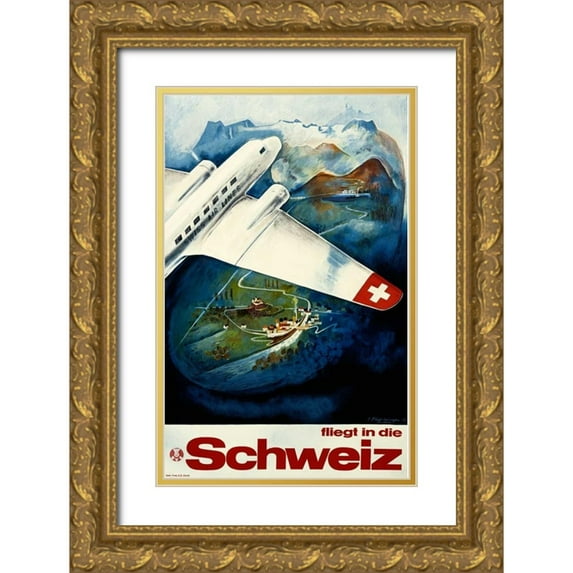 Hafelfinger, Eugen 22x32 Gold Ornate Wood Framed with Double Matting Museum Art Print Titled - Fliegt in die Schweiz