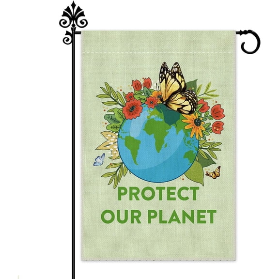 Protect Our Planet Double Sided Garden Flag 12 x 18 Inch Farmhouse Holiday Yard Lawn Decoration Environmental Theme Earth Day Decor