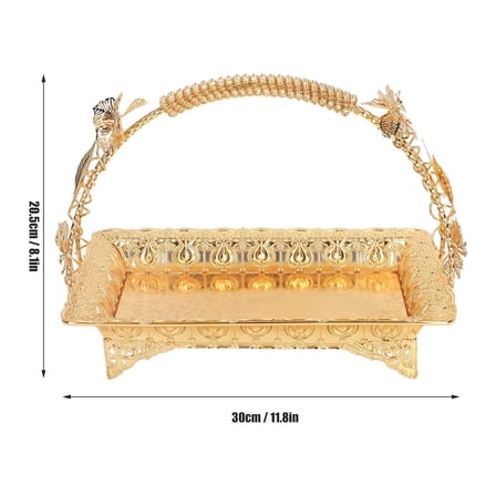 Haful Baking Trays & Trays Gold Decorative Tray Service Tray with Long Handle Mini Fruit Basket Metal Serving Tray for Breakfast Coffee Tea Snacks, 1* Tray