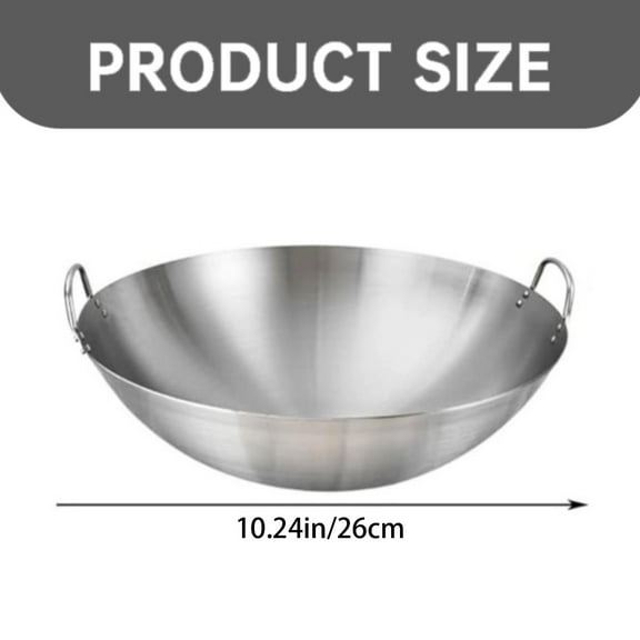 Haful Stainless Steel Wok with Double Ears and Round Bottom, Double Ears 26Cmpolished Stainless Wok Round Bottom Wok with 2 Loop Handles Stainless Round Bottom Wok for Kitchen Home Restaurant