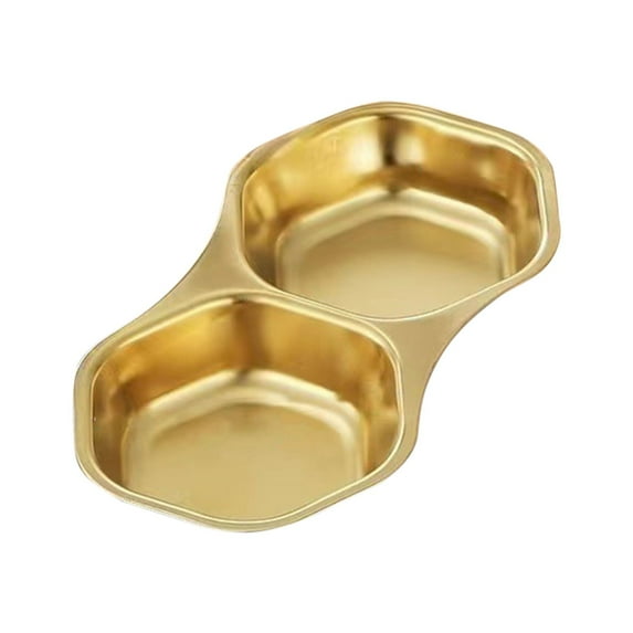 Haful Tableware Stainless Dish Divided Dipping Plates Divided Seasoning Dip Bowl 2 Compartment Vinegar Seasoning Dishes Vinegar Soy Condiment Tray, 1 Dipping Sauce