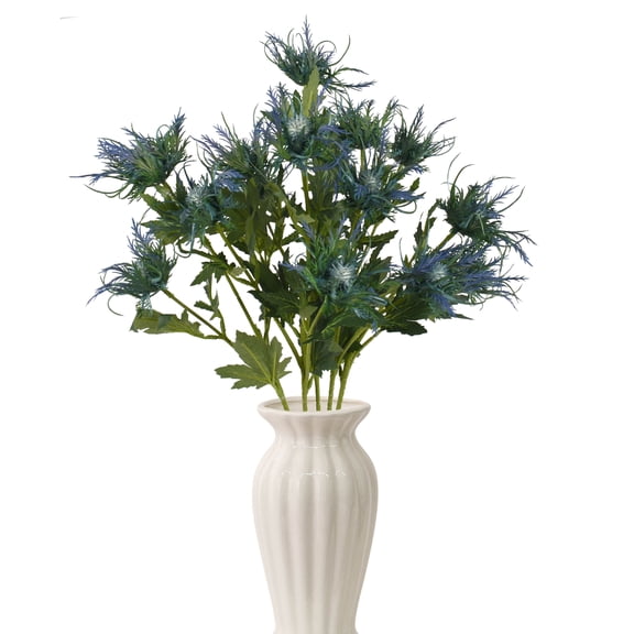 Hagao Artificial Blue Thistle Stems, 5 Pcs, 26.38 in Faux Eryngium Flowers