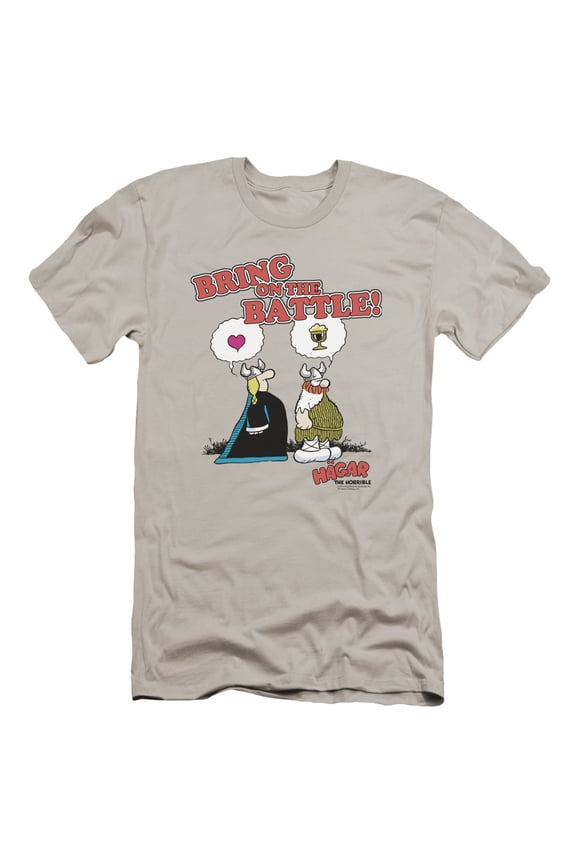 Hagar The Horrible Bring On The Battle Premium Canvas Adult Slim Fit 30/1 T-Shirt Silver