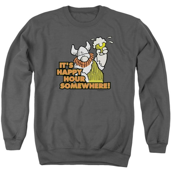 Hagar The Horrible Happy Hour Adult Crewneck Sweatshirt Charcoal