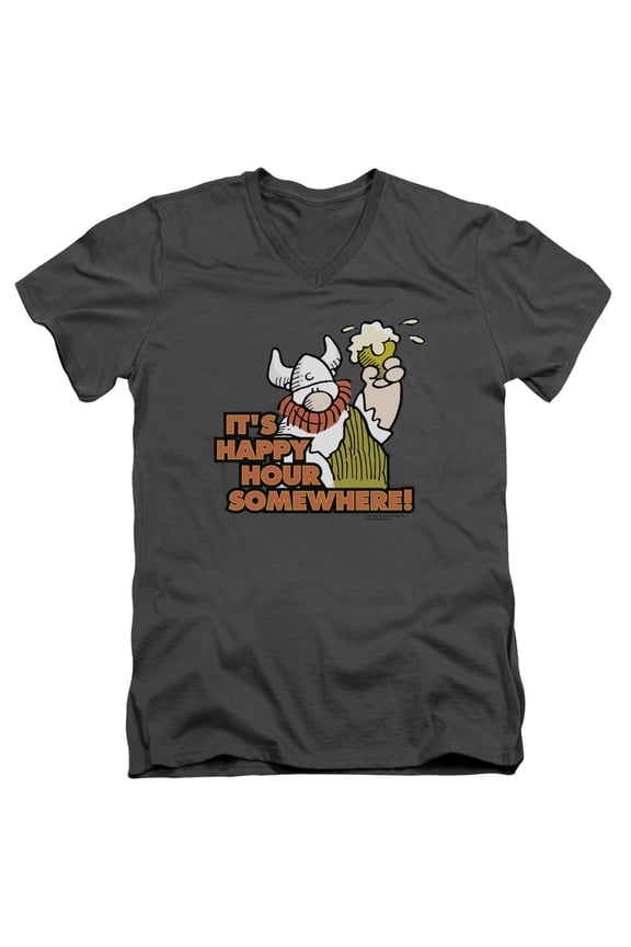 Hagar The Horrible Happy Hour S/S Adult V-Neck 30/1 T-Shirt Charcoal