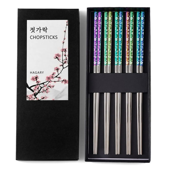 Hagary Cherry Blossom Rainbow Chopsticks Metal Chopsticks 5 Pairs