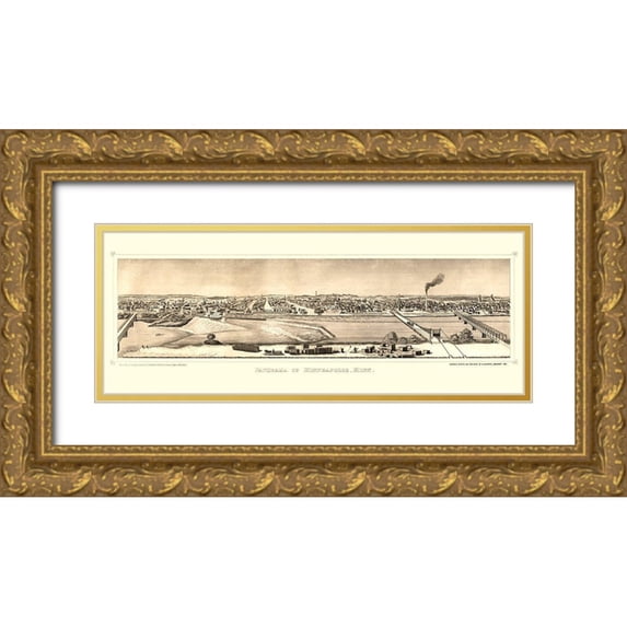 Hageboeck 32x15 Gold Ornate Wood Framed with Double Matting Museum Art Print Titled - Minneapolis Minnesota - Hageboeck 1873