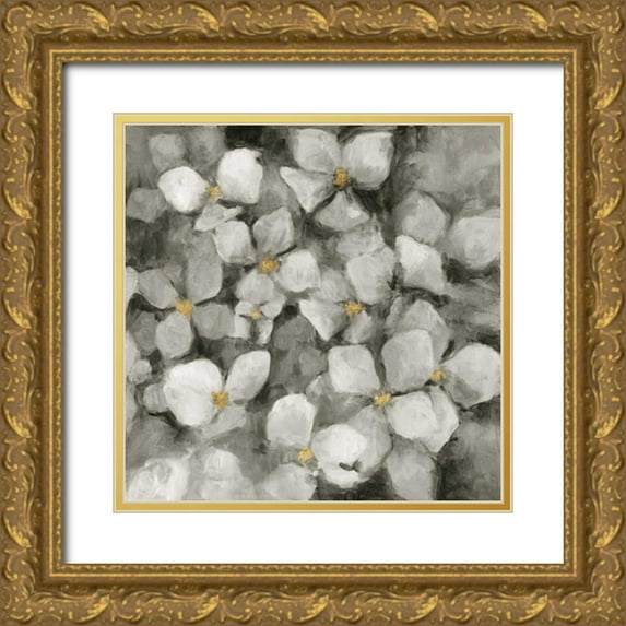 Hageman, Marilyn 12x12 Gold Ornate Wood Framed with Double Matting Museum Art Print Titled - Midnight Neutral Hydrangeas with Gold