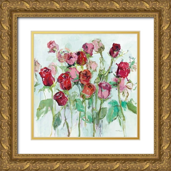 Hageman, Marilyn 15x15 Gold Ornate Wood Framed with Double Matting Museum Art Print Titled - Wild Roses Bright