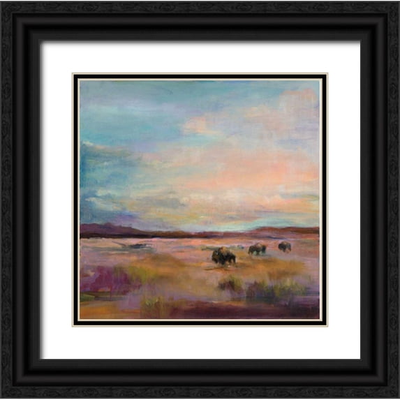 Hageman, Marilyn 26x26 Black Ornate Wood Framed with Double Matting Museum Art Print Titled - Buffalo Under Big Sky