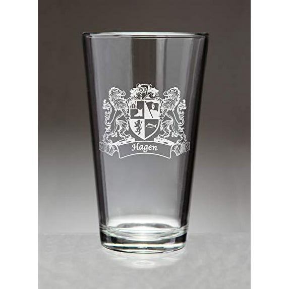 Hagen Irish Coat of Arms Lions Pint Glasses (Sand Etched)