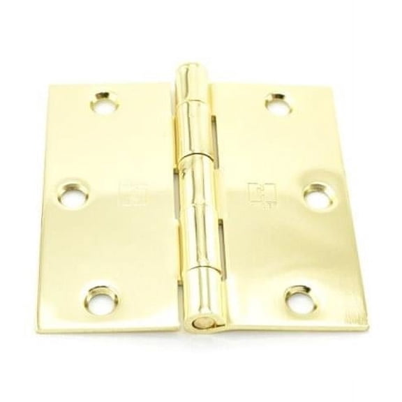 Hager 17413123EA 3.5 x 3.5 in. Steel Square Corner Full Mortise Plain Bearing Residential Hinge, No. 030533 Bright Brass