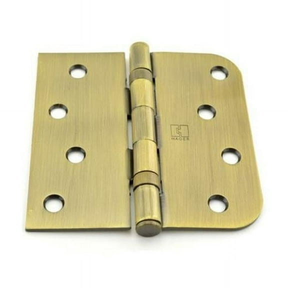 Hager BB181745 4 x 4 in. Left Hand Square by 0.625 in. Radius Full Mortise Residential Weight Ball Bearing Hinge, Antique Brass