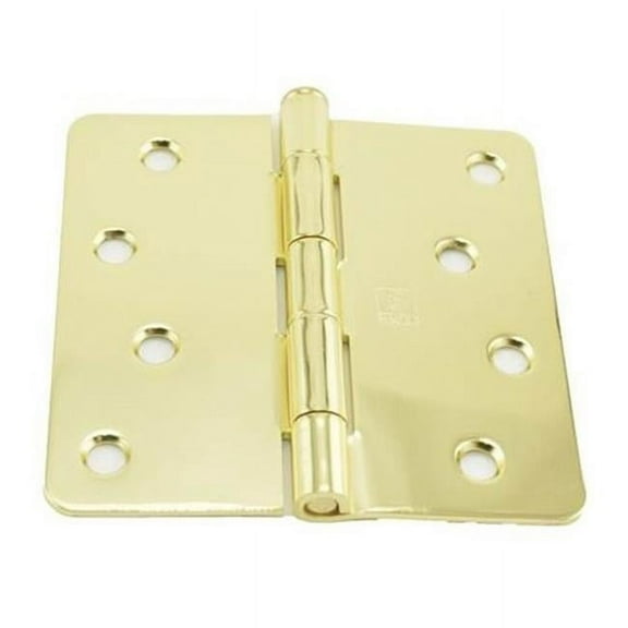 Hager Hinge 4 x 4 in. 0.25 in. Radius Full Mortise Residential Plain Bearing Hinge, Bright Brass