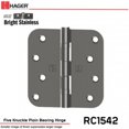 thumbnail image 1 of Hager Hinge RC154243258 4 x 4 in. 0.625 in. Full Mortise Brass Residential Plain Bearing Hinge - Bright Stainless Steel, 1 of 1