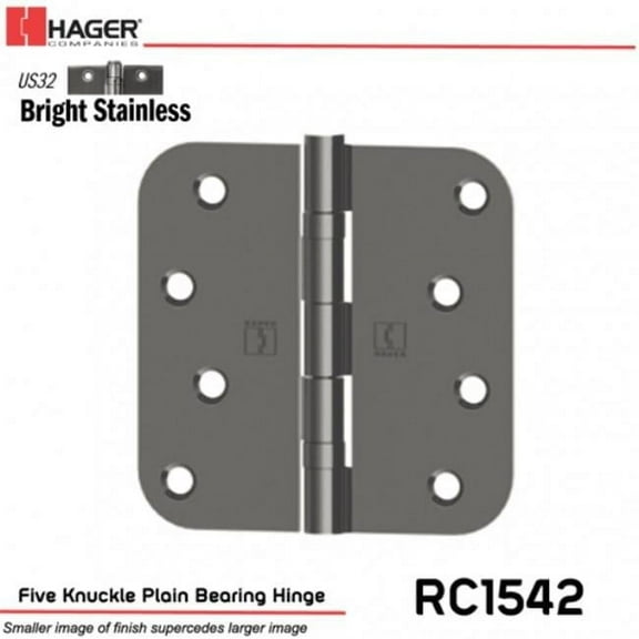Hager Hinge RC154243258 4 x 4 in. 0.625 in. Full Mortise Brass Residential Plain Bearing Hinge - Bright Stainless Steel