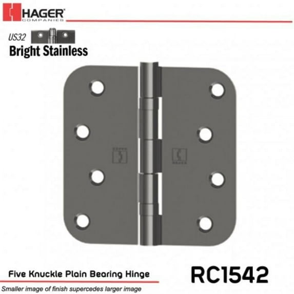 Hager Hinge RC154243258 4 x 4 in. 0.625 in. Full Mortise Brass Residential Plain Bearing Hinge - Bright Stainless Steel