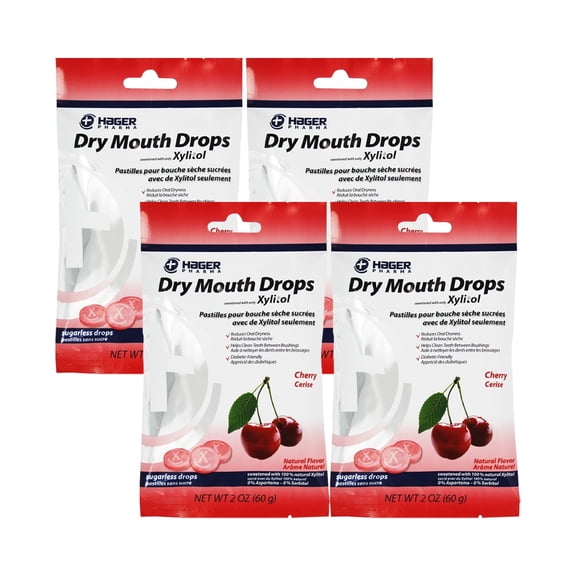 Hager Pharma Dry Mouth Drops, Cherry, 2 oz ( 4 Pack )