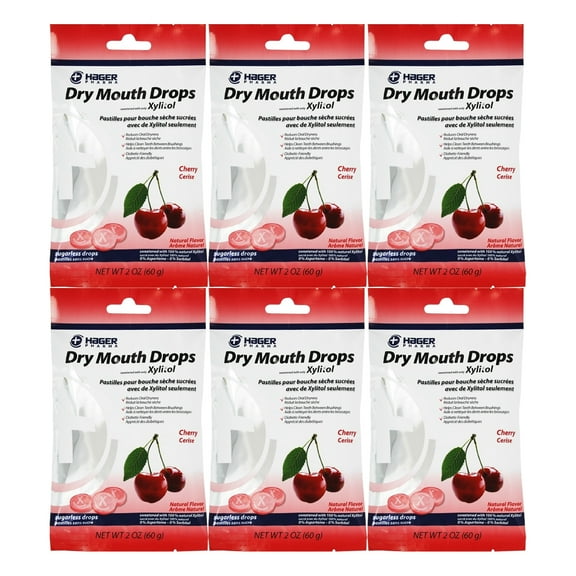 Hager Pharma Dry Mouth Drops, Cherry, 2 oz ( 6 Pack )