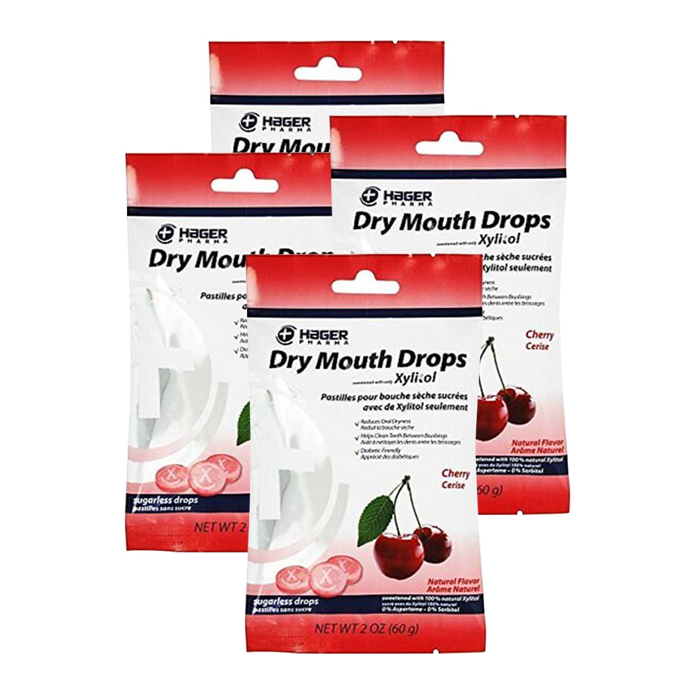Hager Pharma Dry Mouth Drops, Cherry, 26 Count Per Bag ( 4 Pack