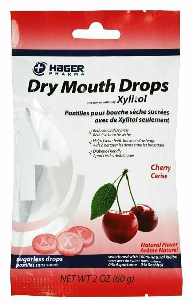 Hager Pharma Dry Mouth Drops with Xylitol, Cherry, 2 oz, 6 Pack