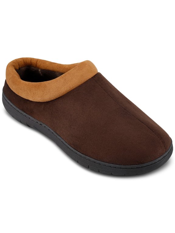 Indoor/Outdoor Microsuede Clog Slipper w/ Plaid Fleece Brown Men's XL 11-12