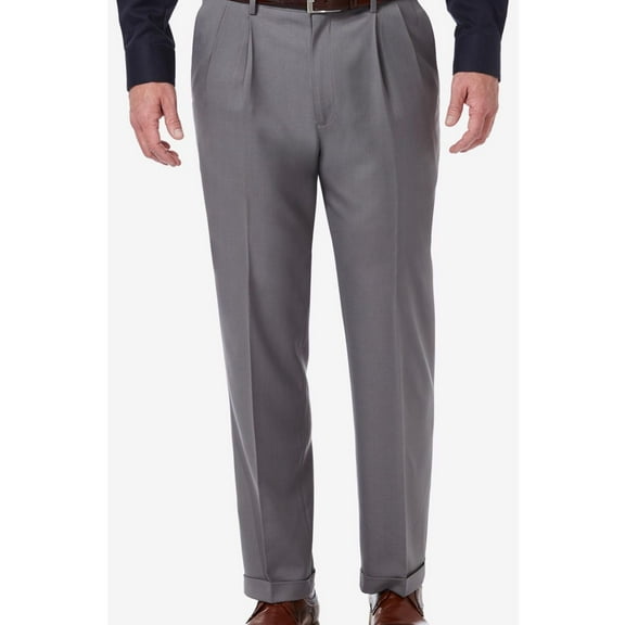 Haggar Mens Comfort Stretch Dress Pants Slacks, Grey, 32W x 30L