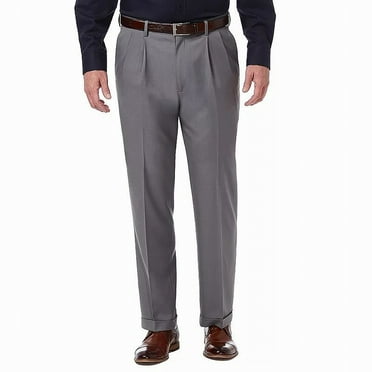 Haggar Men Dress Pants 32X30 Pleated Front Classic Fit Stretch   Gray 32