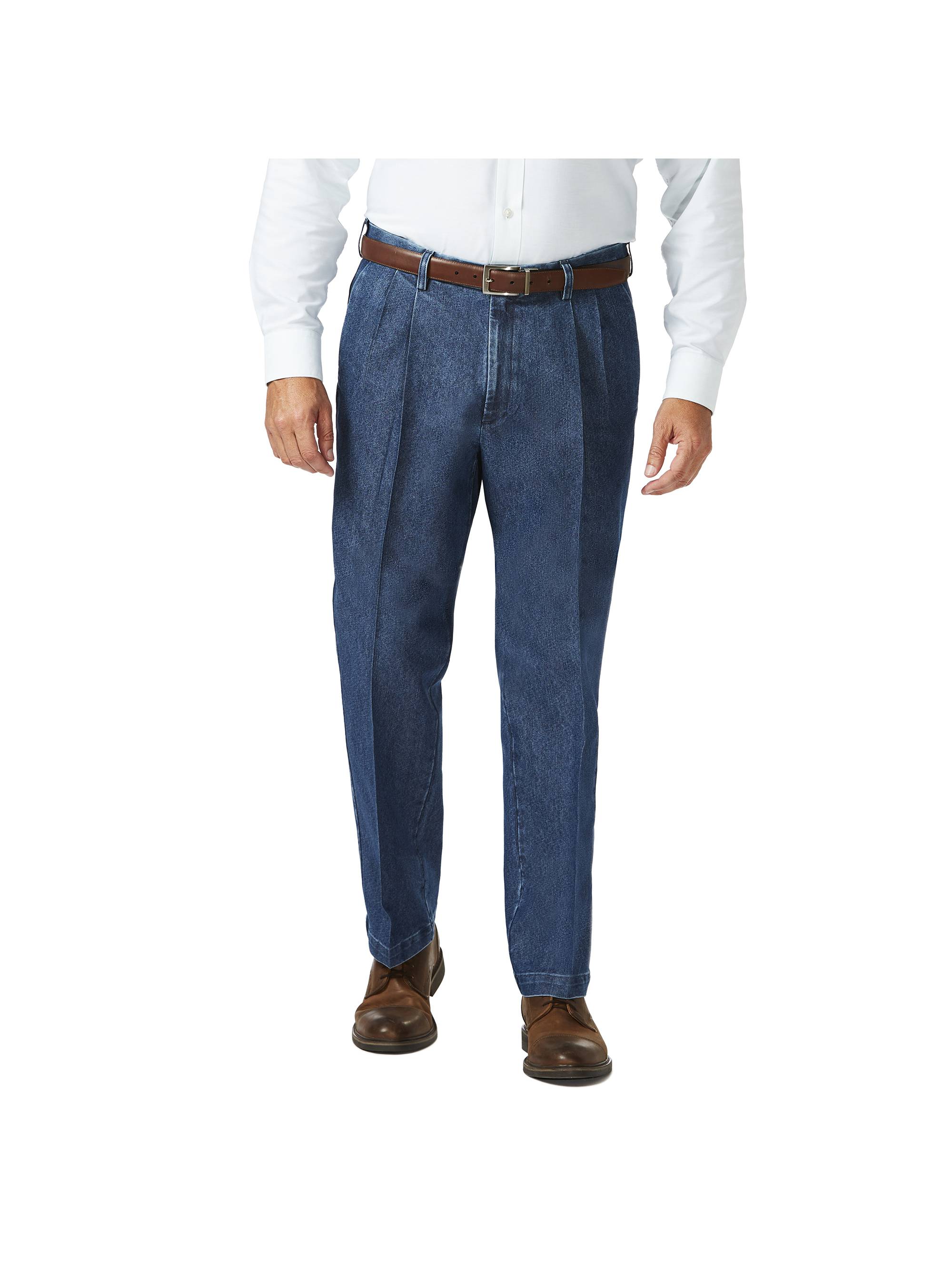 Haggar Men's Big & Tall Stretch Denim Pleat Front Trouser Classic Fit HC90280 - image 1 of 10