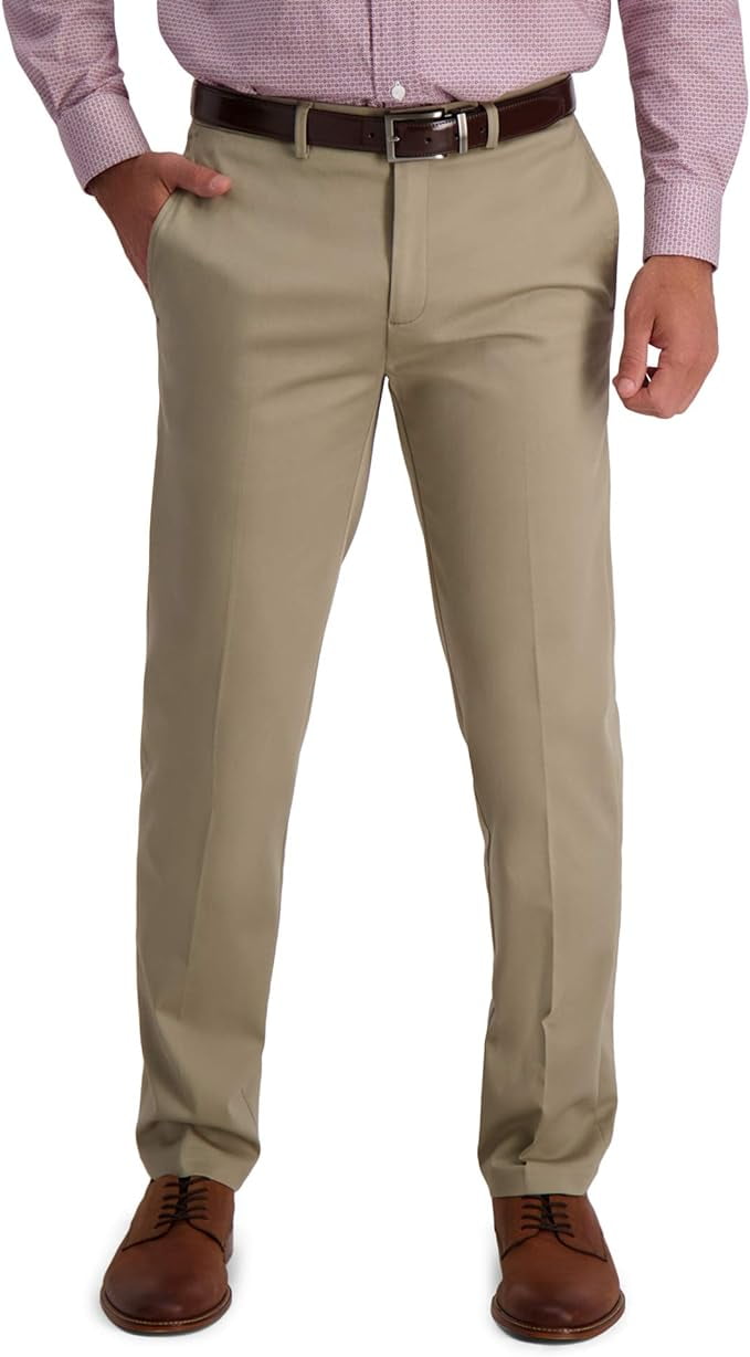 Haggar Uomo Pantalone Performance Micro Stria - Vestibilità Dritta, Colore Grigio Medio, Taglia 32x30, Tessuto No-stiro