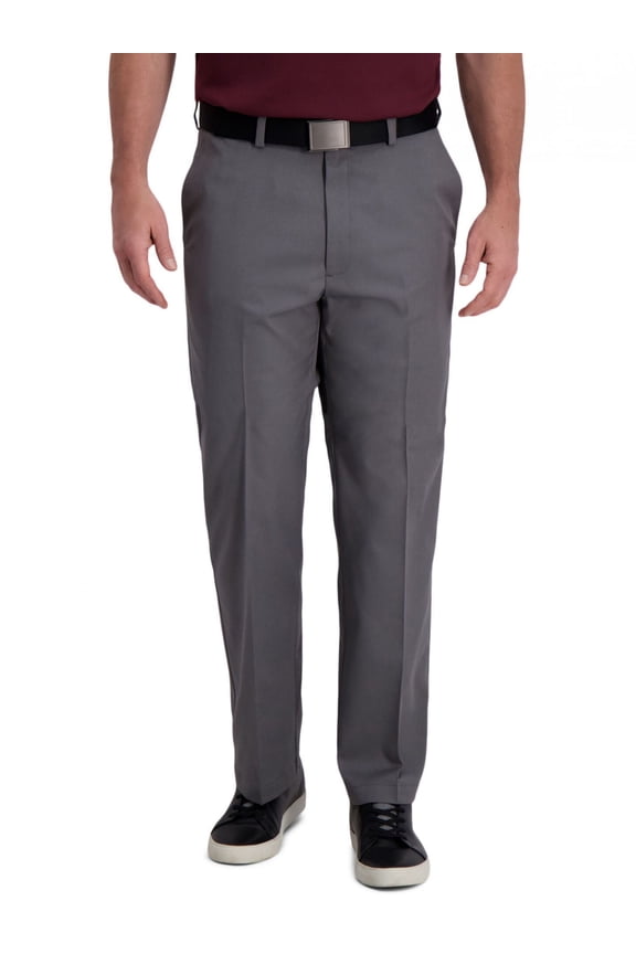 Men's Cool Right Performance Flex Hidden Expandable Flat Front Pants, Heather Brown, 42X30