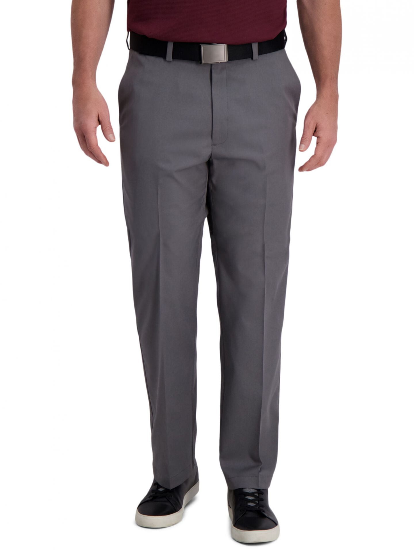 HAGGAR Men's The Active Series Performance Straight & Slim Fit Flat Front  Dress Pant