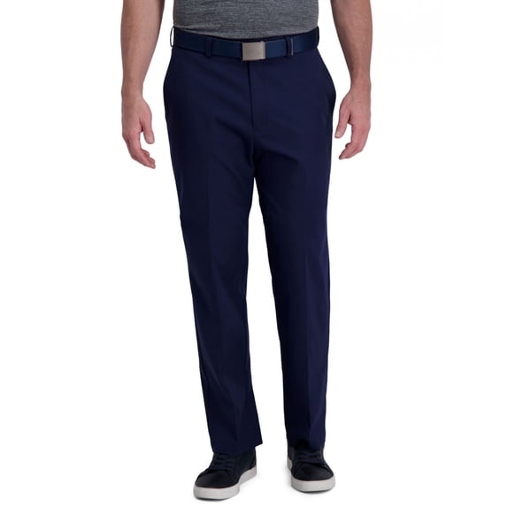 Haggar Men's Cool Right Performance Flex Hidden Expandable Flat Front Pants, Navy, 42x29