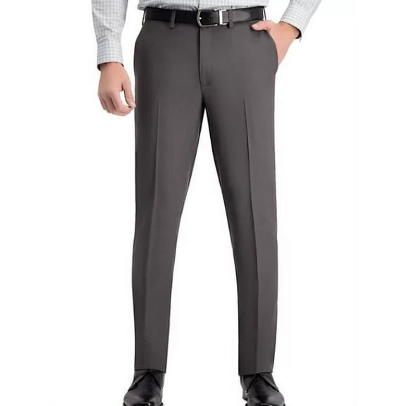 Haggar Men's Dark Grey Premium Straight Fit Flex Waistband Flat Front Pant 32X30