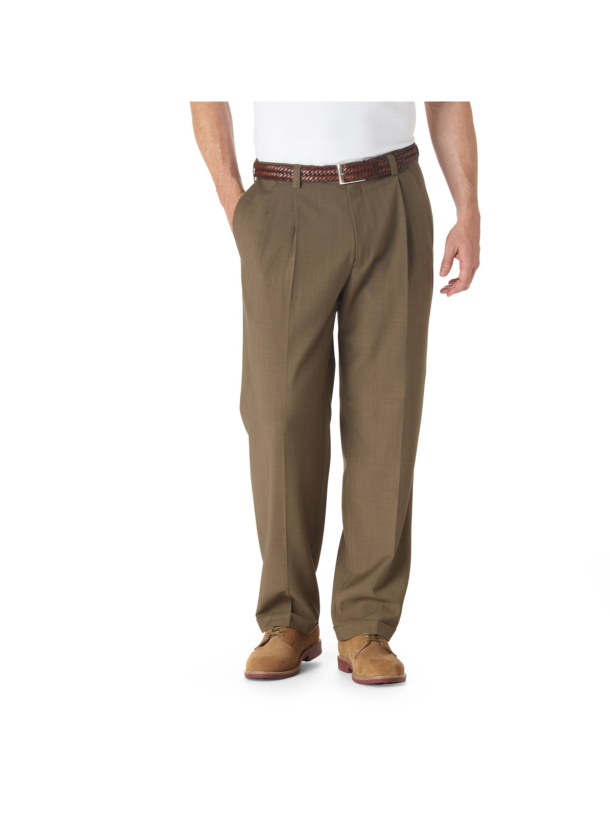 Haggar Uomo Pantalone Elegante Strio Gabardina Frontale Piatto - REPREVE Riciclato, Blu, Vestibilità Classica, Vita Elasticizzata 7,6 Cm, Senza Stiro, 38Wx32L