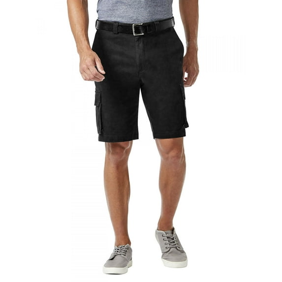 Haggar Men's Expandable Waistband Stretch Comfort Cargo Shorts, Black, 42