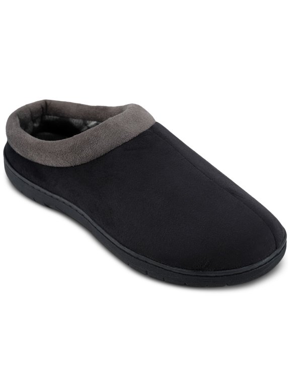 Mens Indoor/Outdoor Microsuede Clog Slippers Black XL 11-12