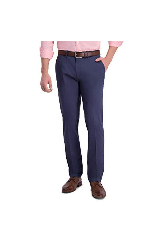 Men's Iron Free Premium Khaki Slim-Straight Fit Flat Front Flex Waist Casual Pant, Indigo, 36 x 29
