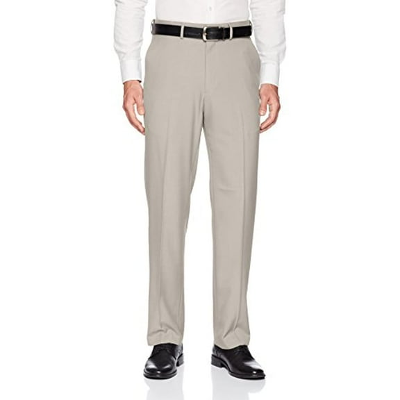 Haggar Men's Premium Comfort Classic Fit Flat Front Expandable Waist Pant, Stone, 42Wx32L