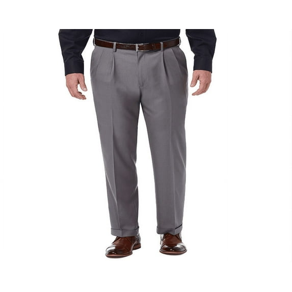 Haggar Men's Premium Comfort Stretch Classic Fit Solid Pleated Dress Pants Gray Size 32X32