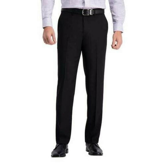 Haggar Men's Premium Comfort Stretch Khaki Straight Fit Dress Pant Flat Front, Black, Size 36W x 29L