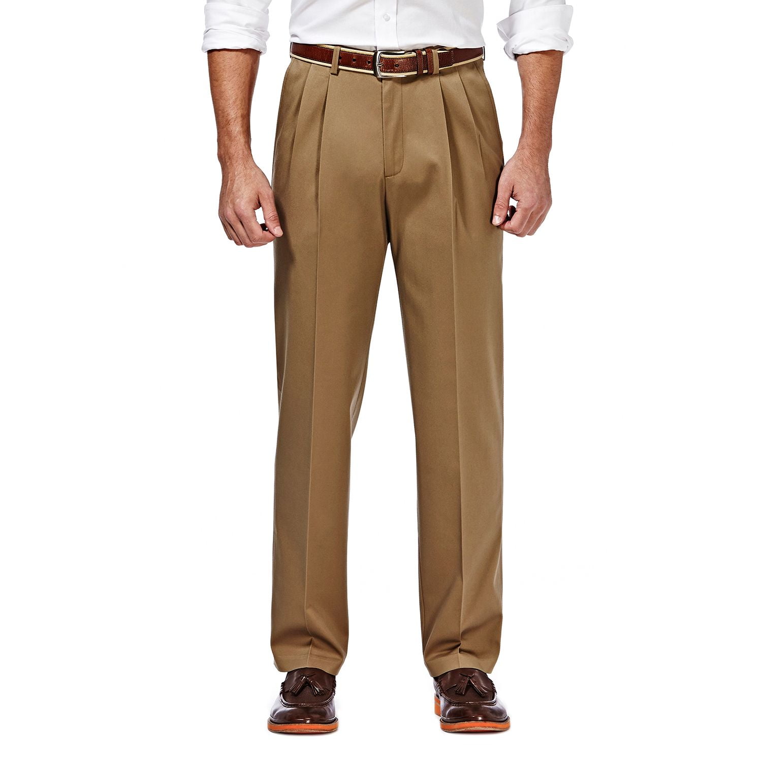 Haggar Men's Premium No Iron Khaki Classic Fit Pleat Front Pant